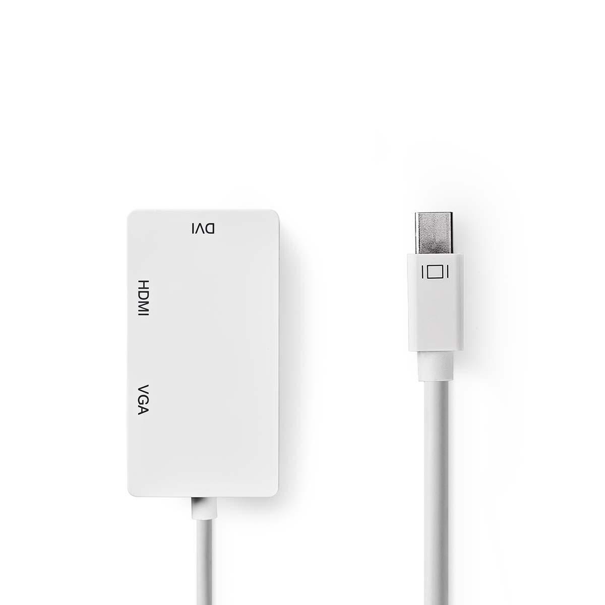 Cable adaptador múltiple Nedis Mini-DisplayPort, blanco / 0,2 m [Mini DisplayPort macho - VGA + DVI-D + HDMI hembra].