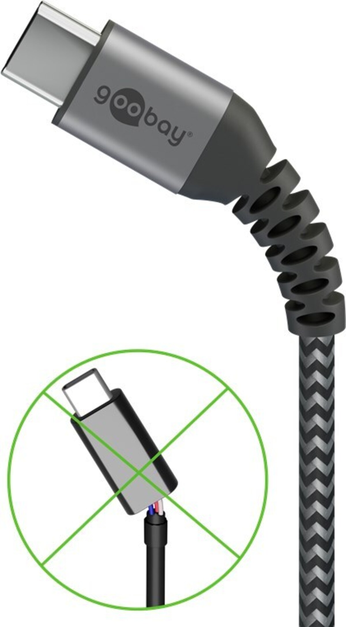 Goobay USB-C a USB-C con conectores metálicos, gris, 1m