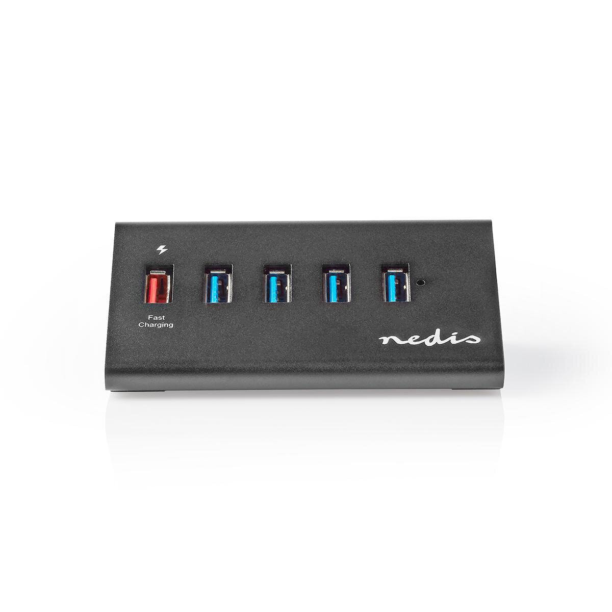 Concentrador USB Nedis de 5 puertos QC3.0 USB 3.2 Gen1 - alimentación de red / alimentación a través de USB, 5 Gbps, 5x USB