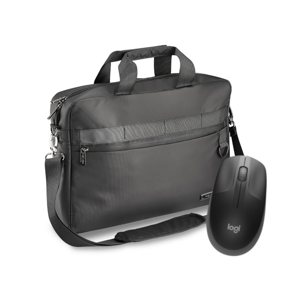 PEDEA Laptoptasche 15,6 Zoll "Clutch" + Logitech M190 Maus Notebook Umhängetasche mit Tablet Fach, schwarz