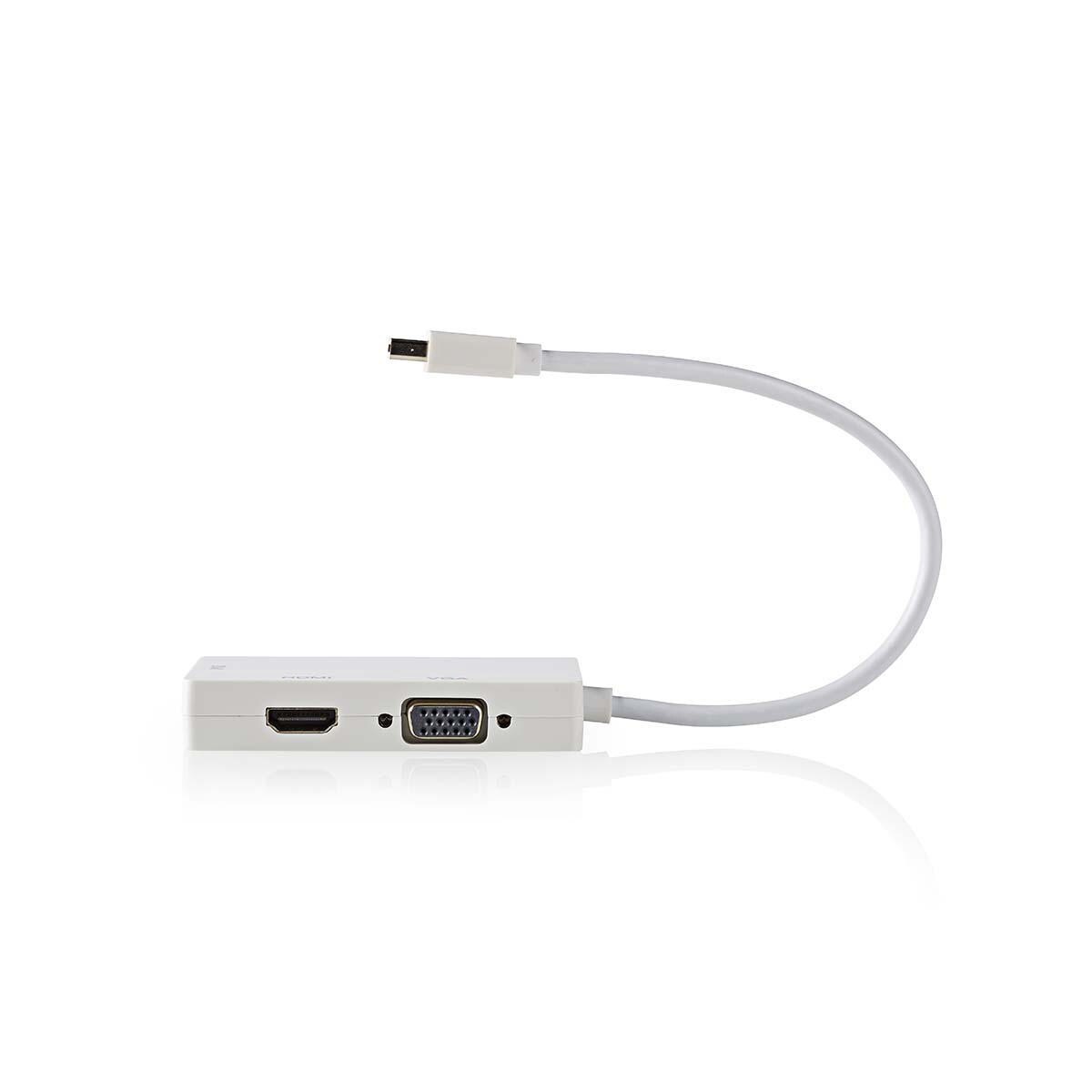 Cable adaptador múltiple Nedis Mini-DisplayPort, blanco / 0,2 m [Mini DisplayPort macho - VGA + DVI-D + HDMI hembra].