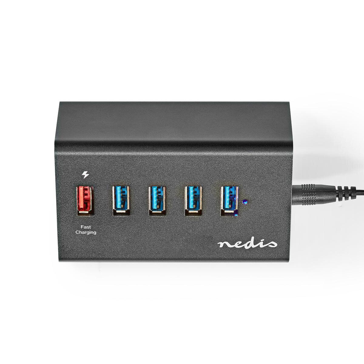 Concentrador USB Nedis de 5 puertos QC3.0 USB 3.2 Gen1 - alimentación de red / alimentación a través de USB, 5 Gbps, 5x USB
