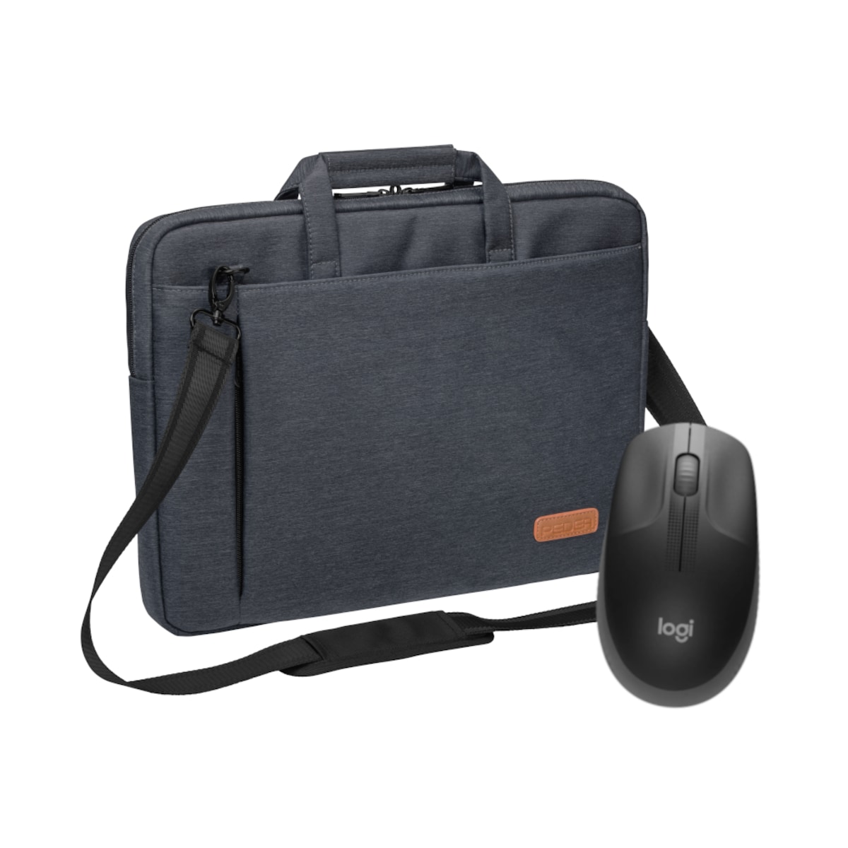 PEDEA Notebooktasche "Elegance", 17,3" + Logitech M190 Maus für Notebooks bis 43,9cm, grau