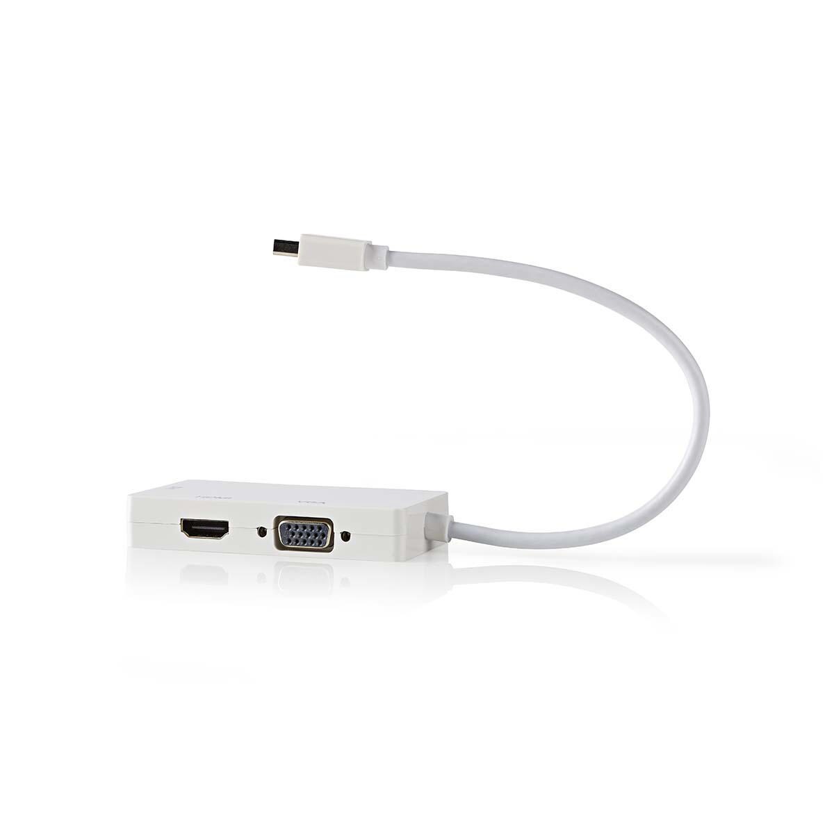 Cable adaptador múltiple Nedis Mini-DisplayPort, blanco / 0,2 m [Mini DisplayPort macho - VGA + DVI-D + HDMI hembra].
