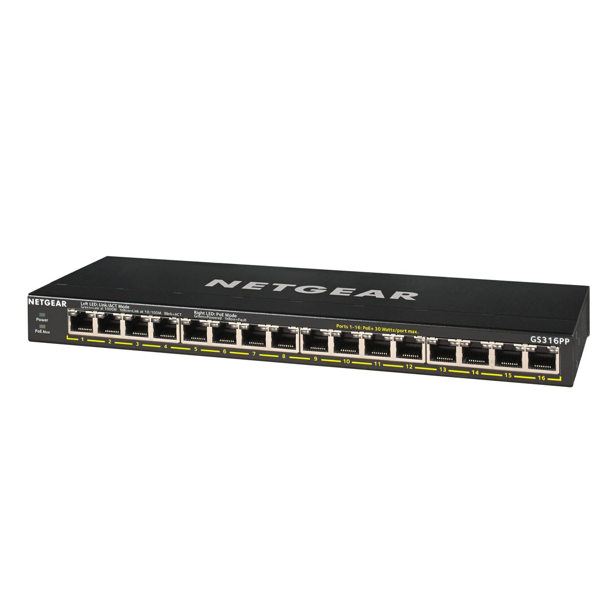 Conmutador no gestionado NETGEAR GS316PP SOHO [16x Gigabit Ethernet PoE+, 183W]