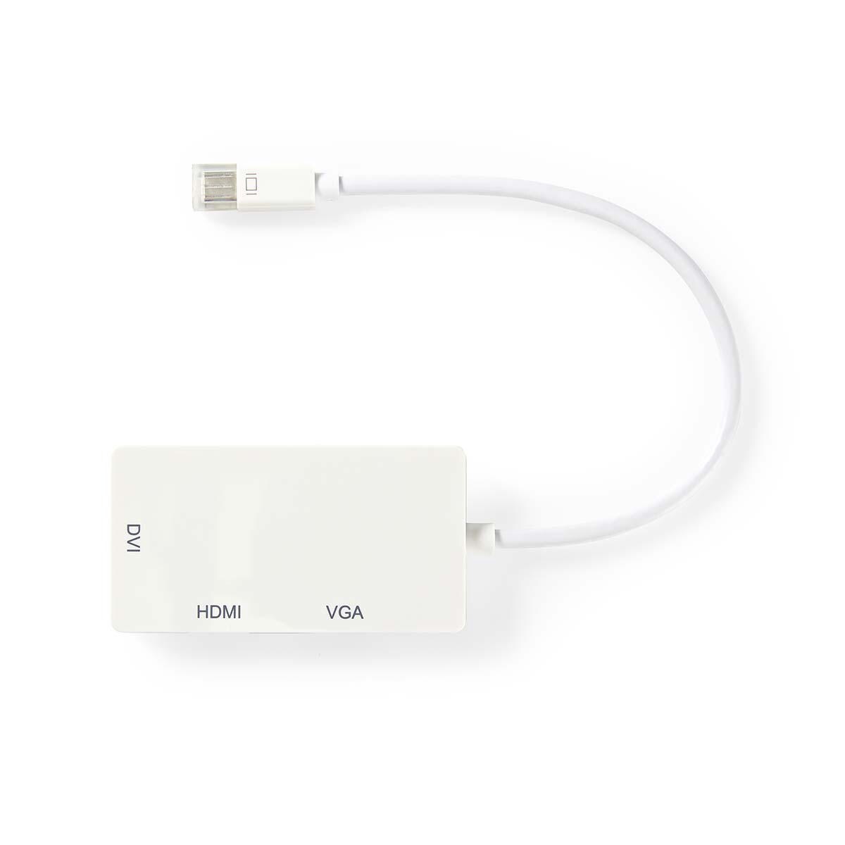 Cable adaptador múltiple Nedis Mini-DisplayPort, blanco / 0,2 m [Mini DisplayPort macho - VGA + DVI-D + HDMI hembra].