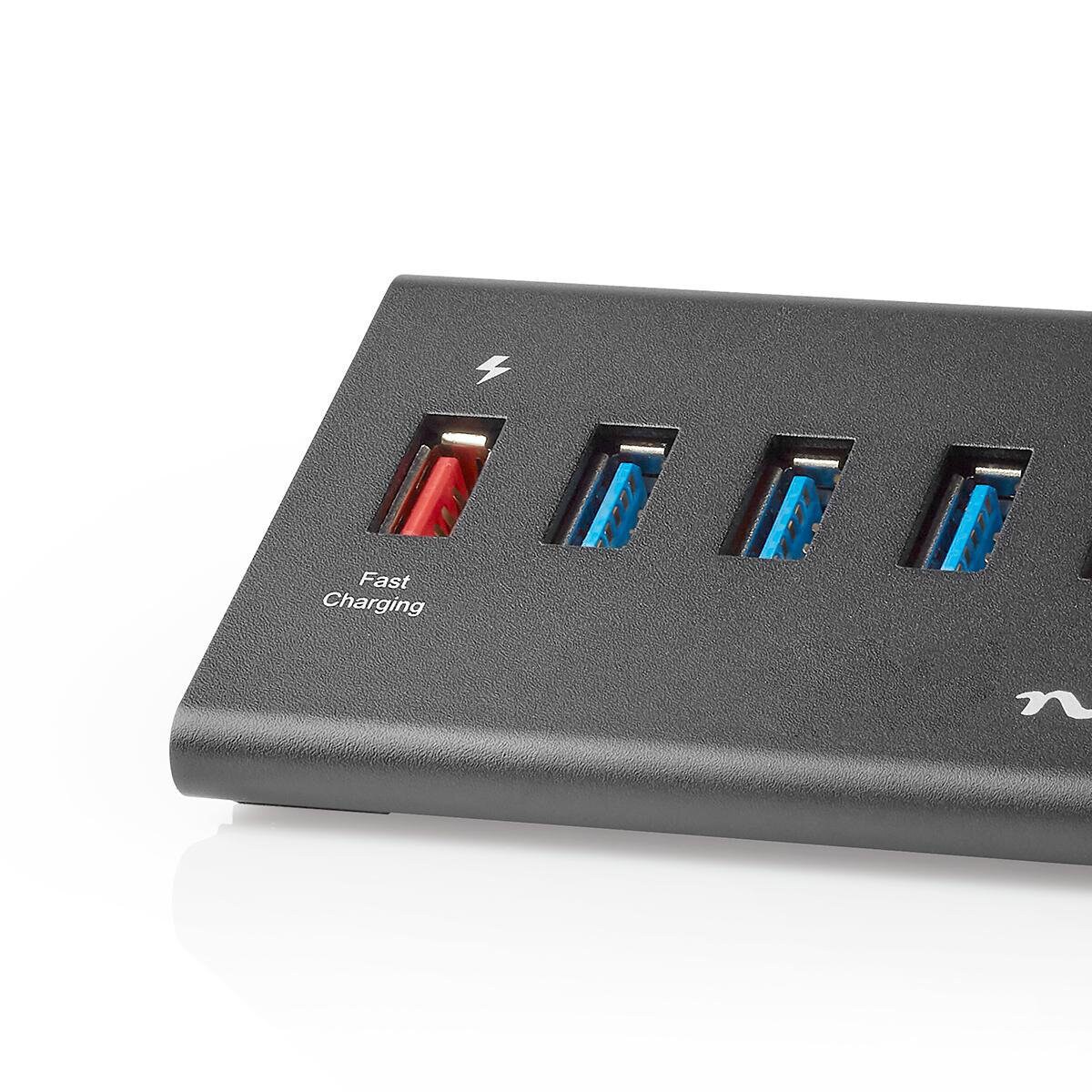 Concentrador USB Nedis de 5 puertos QC3.0 USB 3.2 Gen1 - alimentación de red / alimentación a través de USB, 5 Gbps, 5x USB